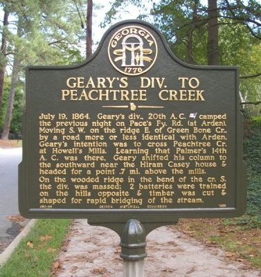 Geary’s Div. to Peachtree Creek Marker. Click for full size. Geary’s Div. to Peachtree Creek Marker image. Click for full size.