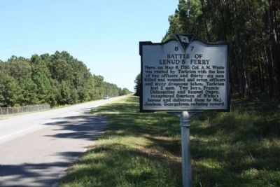 Battle of Lenud's Ferry Marker, looking north along US 17A. Click for full size. Battle of Lenud's Ferry Marker, looking north along US 17A image. Click for full size.