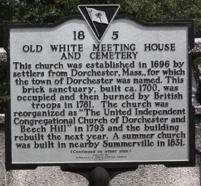 Old White Meeting House and Cemetery Marker. Click for full size. Old White Meeting House and Cemetery Marker image. Click for full size.