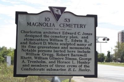 Magnolia Cemetery Marker, reverse side text image. Click for full size.