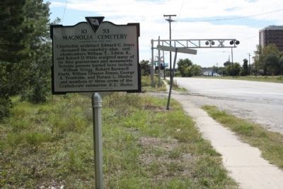 Magnolia Cemetery Marker, as seen looking south along US 52, Meeting Street image. Click for full size.