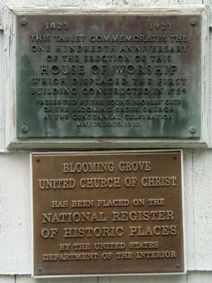 Blooming Grove Church tablets on front of structure. image. Click for full size.