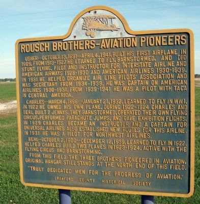 Rousch Brothers - Aviation Pioneers Marker. Click for full size. Rousch Brothers - Aviation Pioneers Marker image. Click for full size.