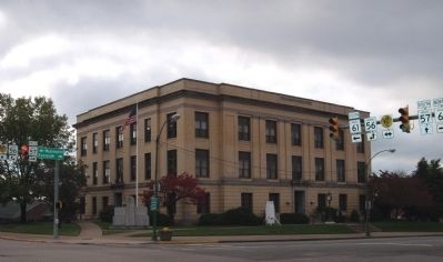 Corner View of Pike County Courthouse -and- Revolutionary War Memorial Marker. Click for full size. Corner View of Pike County Courthouse -and- Revolutionary War Memorial Marker image. Click for full size.
