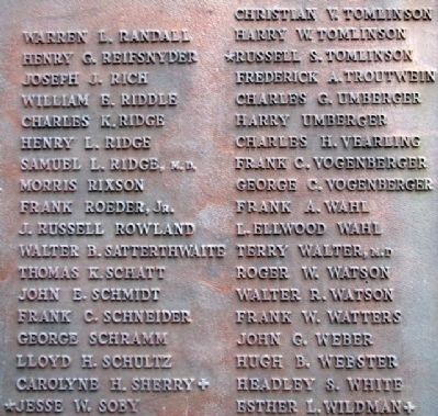 Middletown Township World War I Memorial Roll of Honor. Click for full size. Middletown Township World War I Memorial Roll of Honor image. Click for full size.