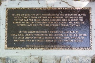 Bucks County Vietnam War Memorial Anniversary Marker. Click for full size. Bucks County Vietnam War Memorial Anniversary Marker image. Click for full size.
