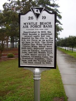 Myrtle Beach Army Air Field - Myrtle Beach Air Force Base Marker image. Click for full size.