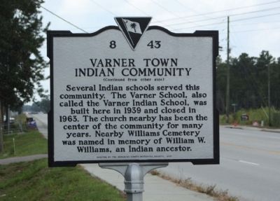 Varner Town Indian Community Marker, reverse side image. Click for full size.