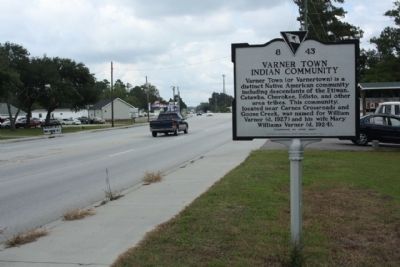 Varner Town Indian Community Marker looking north along US 17A. Click for full size. Varner Town Indian Community Marker looking north along US 17A image. Click for full size.