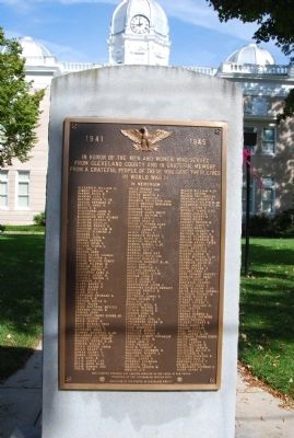 Cleveland County World War II Memorial Marker. Click for full size. Cleveland County World War II Memorial Marker image. Click for full size.