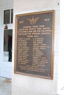 Cleveland County World War I Memorial Marker image. Click for full size.