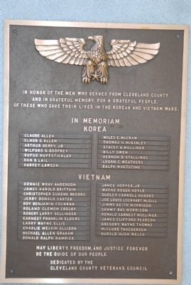 Cleveland County Korean and Vietnam War Memorial Marker image. Click for full size.