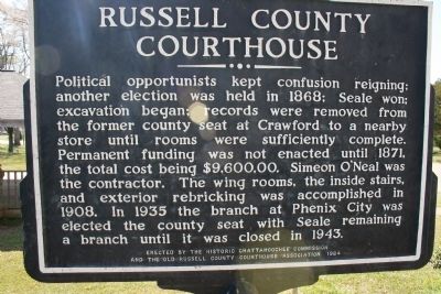 Old Russell County Courthouse Marker Reverse side image. Click for full size.