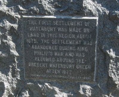 First Settlement of Waterbury Marker. Click for full size. First Settlement of Waterbury Marker image. Click for full size.