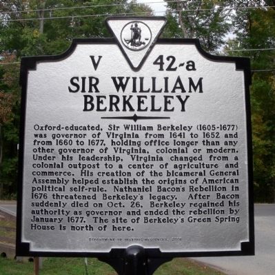 Sir William Berkeley Marker image. Click for full size.