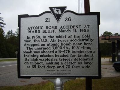 Atomic Bomb Accident at Mars Bluff, March 11, 1958 Marker image. Click for full size.