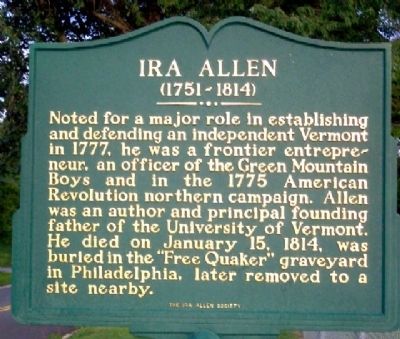 Ira Allen Marker. Click for full size. Ira Allen Marker image. Click for full size.