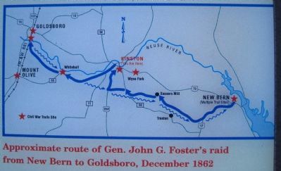 Approximate route of Gen. John G. Fosters raid from New Bern to Goldsboro, December 1862 image. Click for full size.