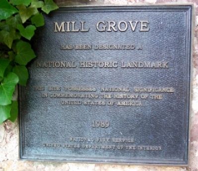 Mill Grove National Historic Landmark Marker image. Click for full size.