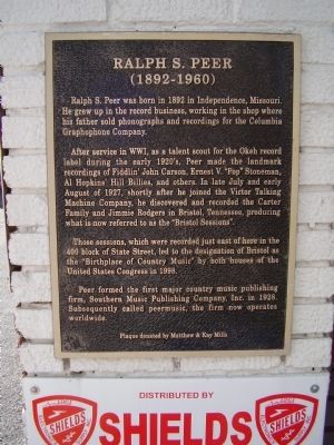 Ralph S. Peer Marker. Click for full size. Ralph S. Peer Marker image. Click for full size.