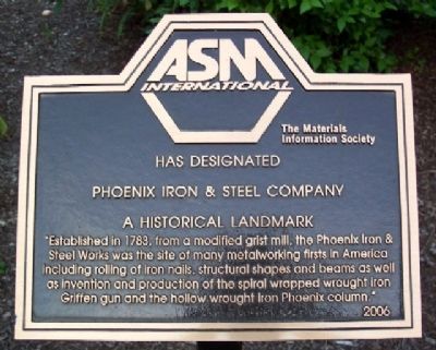 Phoenix Iron & Steel Co. Historical Landmark Marker. Click for full size. Phoenix Iron & Steel Co. Historical Landmark Marker image. Click for full size.