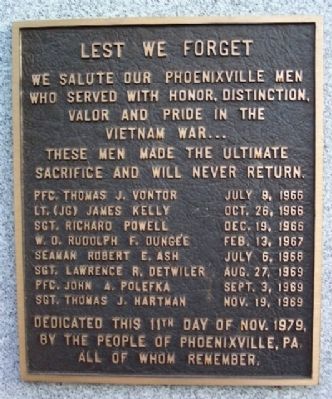 Phoenixville Vietnam War Memorial Marker. Click for full size. Phoenixville Vietnam War Memorial Marker image. Click for full size.
