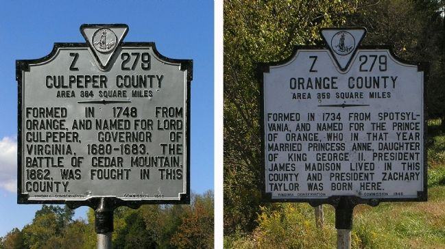 Culpeper County / Orange County Marker. Click for full size. Culpeper County / Orange County Marker image. Click for full size.