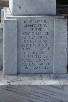Clinch County World War II Memorial. Click for full size. Clinch County World War II Memorial image. Click for full size.