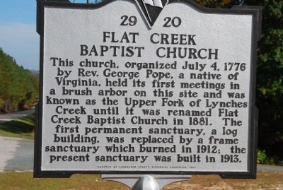 Flat Creek Baptist Church Marker image. Click for full size.