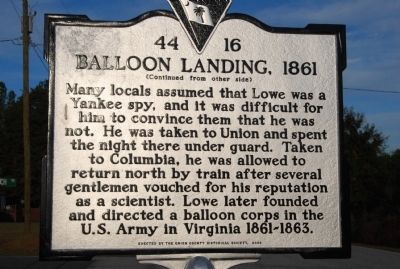 Balloon Landing, 1861 Marker image. Click for full size.