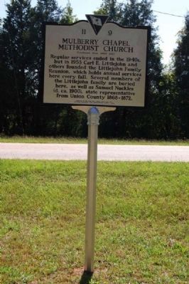 Mulberry Chapel Methodist Church Marker - Reverse. Click for full size. Mulberry Chapel Methodist Church Marker - Reverse image. Click for full size.