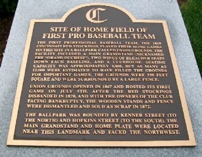 Site of Home Field of First Pro Baseball Team Marker image. Click for full size.