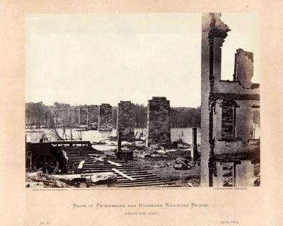 Ruins of Petersburg and Richmond railroad bridge, across the James. image. Click for full size.