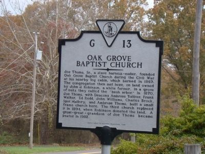 Oak Grove Baptist Church Marker image. Click for full size.