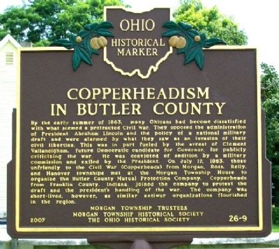 Copperheadism in Butler County Marker (Side B) image. Click for full size.