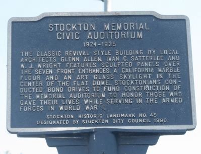 Stockton Memorial Civic Auditorium Marker. Click for full size. Stockton Memorial Civic Auditorium Marker image. Click for full size.