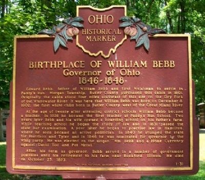 Birthplace of William Bebb Marker image. Click for full size.