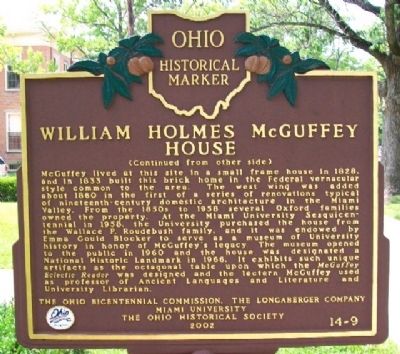 William Holmes McGuffey House Marker (Side B) image. Click for full size.