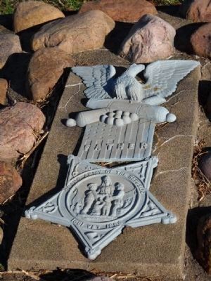Closeup of James Duff G.A.R. Zinc Ribbon Marker. Click for full size. Closeup of James Duff G.A.R. Zinc Ribbon Marker image. Click for full size.