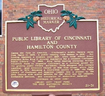 Public Library of Cincinnati and Hamilton County Marker (Side A) image. Click for full size.