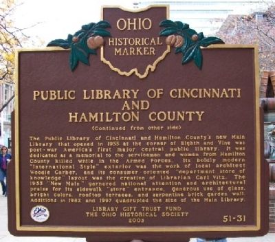 Public Library of Cincinnati and Hamilton County Marker (Side B) image. Click for full size.