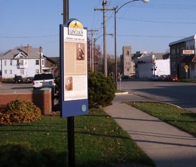 Looking East - - Lincoln and The Law Marker. Click for full size. Looking East - - Lincoln and The Law Marker image. Click for full size.