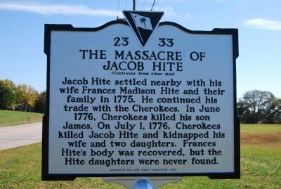 The Massacre of Jacob Hite Marker image. Click for full size.