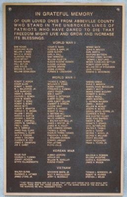 Abbeville County Veterans Memorial. Click for full size. Abbeville County Veterans Memorial image. Click for full size.