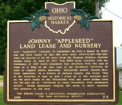 Johnny "Appleseed" Land Lease and Nursery Marker image. Click for full size.