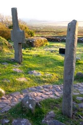 Kilmalkedar Church Stone Cross and Ogham Stone (right) image. Click for full size.