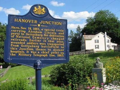 Hanover Junction Marker & Abraham Lincoln Monument image. Click for full size.