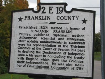Franklin County Marker. Click for full size. Franklin County Marker image. Click for full size.