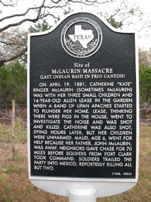 Site of McLaurin Massacre (Last Indian Rain in Frio Canyon) Marker image. Click for full size.