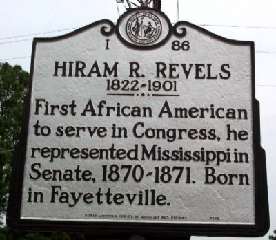 Hiram R. Revels Marker. Click for full size. Hiram R. Revels Marker image. Click for full size.
